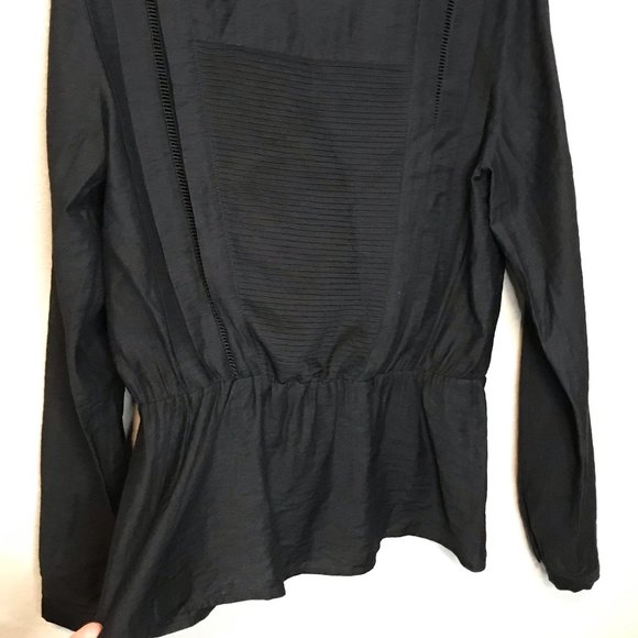 See U Soon Black Pleated Peplum Long Sleeve Blouse - Picture 4 of 9